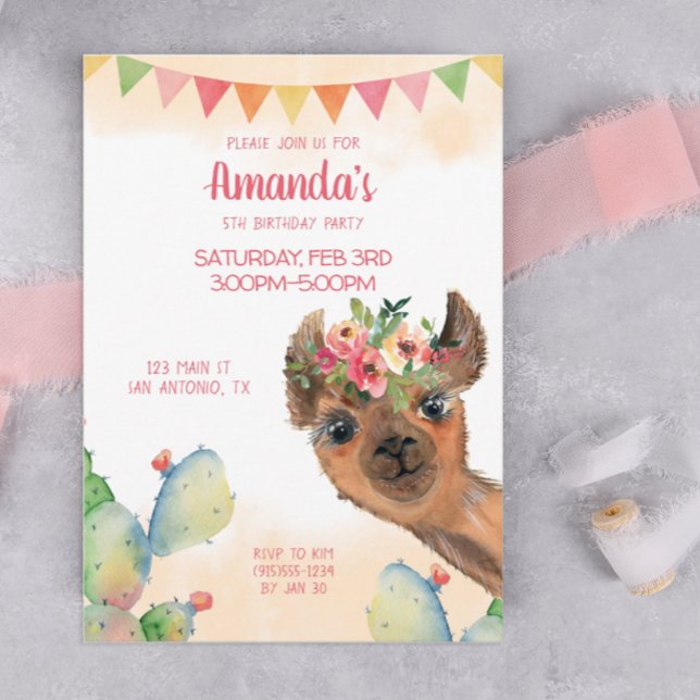 Invitation Boho Llama (A boho llama birthday party invitation)