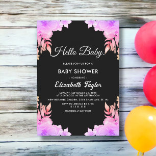 Invitation Boho Llow Neon Couleurs Black Floral Baby shower