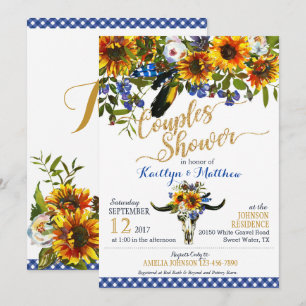 Invitation Boho Longhorn Cow Crâne Floral Fête de l'mariée