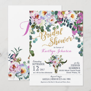 Invitation Boho Longhorn Cow Crâne Floral Fête de l'mariée