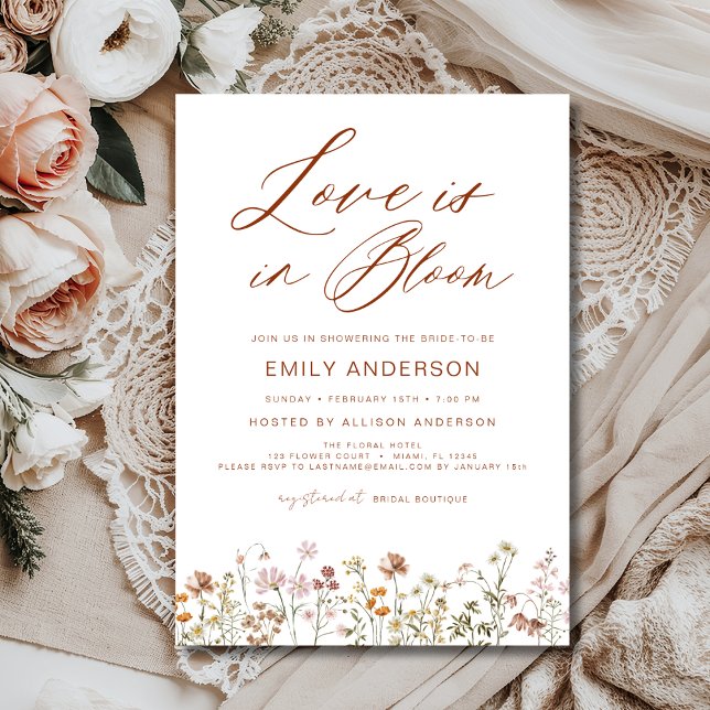 Invitation Boho Love est dans Bloom Fleur sauvage Fête des ma (Créateur téléchargé)