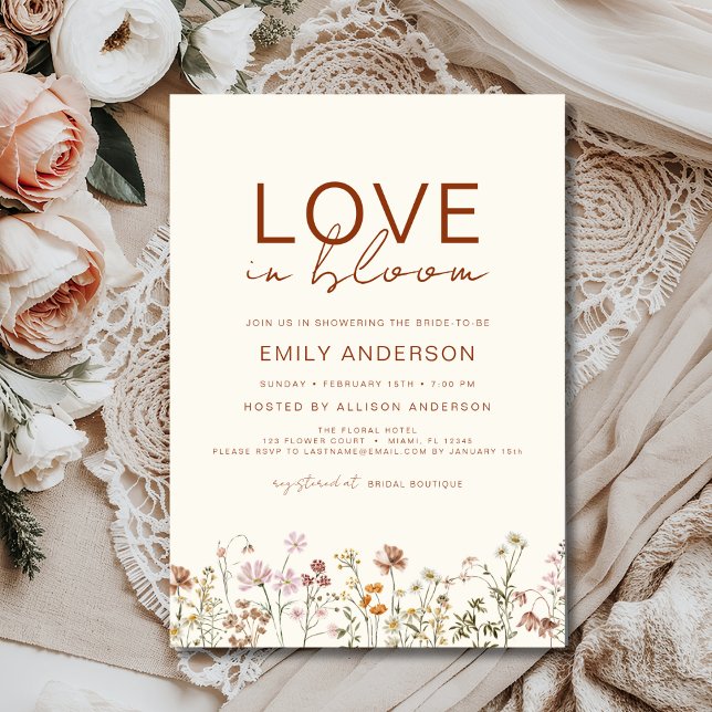 Invitation Boho Love in Bloom Fleur sauvage Fête des mariées (Créateur téléchargé)