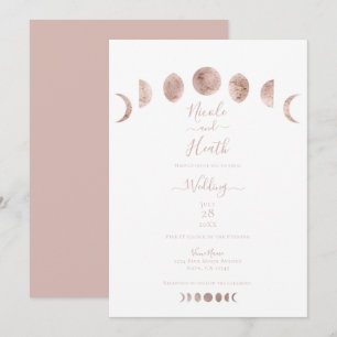 Invitation Boho Lune Rose Phases Moderne Mariage Minimaliste