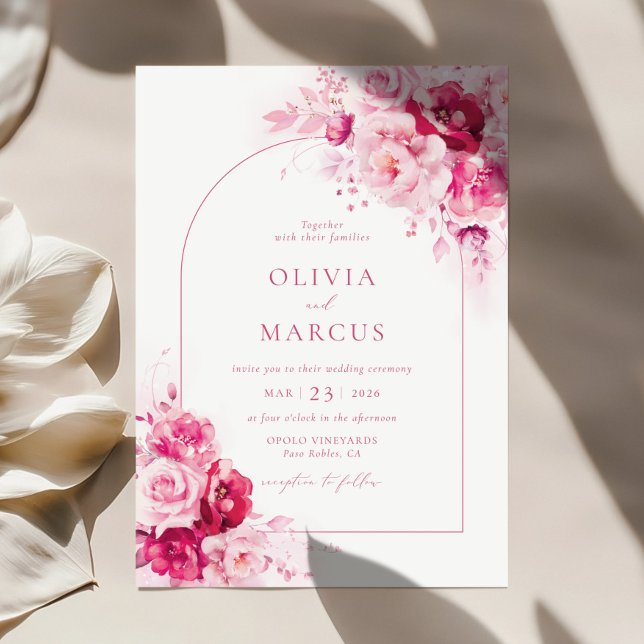 Invitation Boho Magenta Hot Pink Arch Floral Élégant Mariage (Créateur téléchargé)