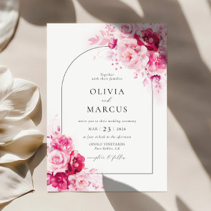 Invitation Boho Magenta Hot Pink Arch Floral Élégant Mariage
