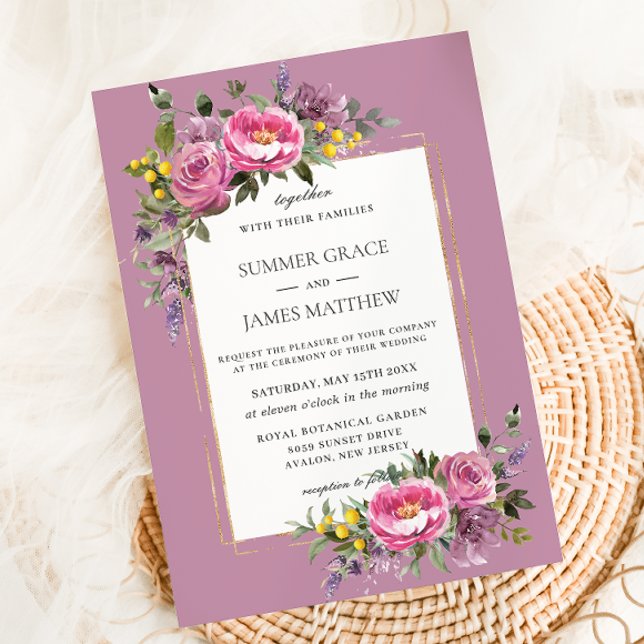 Invitation Boho Magenta rose Mauve violet Mariage de verdure (Créateur téléchargé)