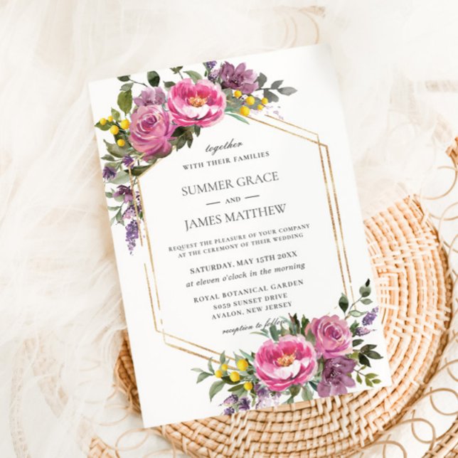 Invitation Boho Magenta rose violet jaune Mariage géométrique (Créateur téléchargé)