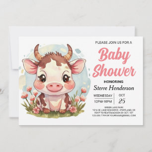 Invitation Boho Magique Aquarelle Baby shower de vache