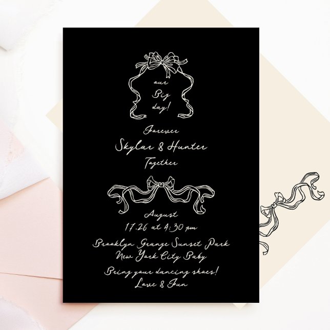 Invitation Boho manuscrit rétro noir et Mariage de crème (Créateur téléchargé)