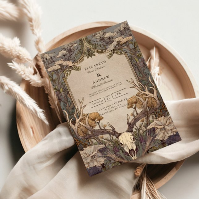 Invitation Boho Mariage aux bois de cerf de la forêt (Créateur téléchargé)