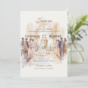 Invitation Boho mariage avec mariée et mariée silhouette