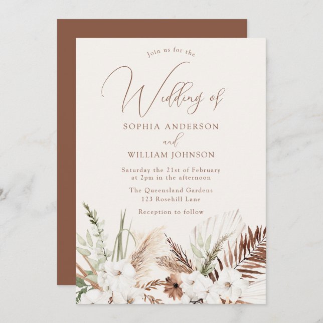 Invitation Boho Mariage : Belle florale toutes saisons (Devant / Derrière)