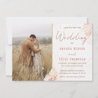 Invitation Boho Mariage Bohemian Pampas Grass Couple Photo
