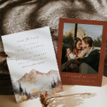 Invitation Boho Mariage Extérieur Enregistrer La Date<br><div class="desc">Il s'agit d'un mariage de montagne enregistrer l'invitation à la date avec une belle scène de chute d'aquarelle de montagne et un élégant appariement de police. Modifiez la plupart des* mots et toutes les couleurs sauf la couleur de la scène de montagne aquarelle. * les mots "et" et "réception à...</div>