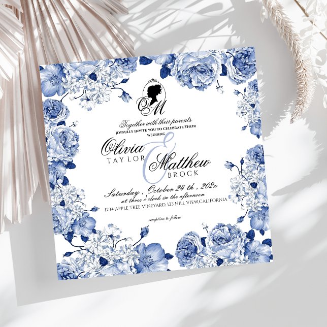 Invitation Boho Mariage Jardin Fleurs Rose Bleu Élégant (Créateur téléchargé)