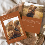 Invitation Boho Mariage Merci photo minimaliste<br><div class="desc">Fêtez l'amour et la gratitude avec nos Cartes de Remerciements du Mariage Budget, conçues pour compléter votre célébration minimaliste de mariage. Ces cartes comportent une photo personnalisée à l'avant et à l'arrière, capturant les moments chéris de votre journée spéciale. L'élégante typographie de script cursive à lettrage manuel ajoute une touche...</div>