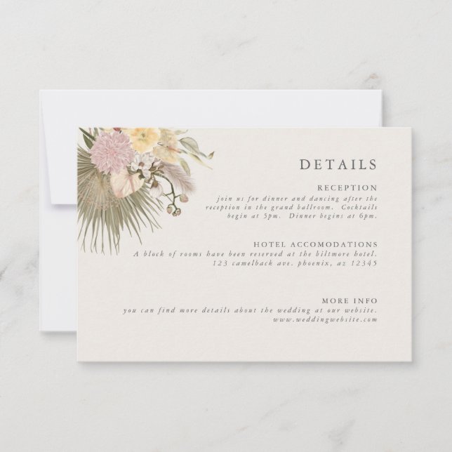 Invitation Boho Mariage Pampas Grass Palm Info (Devant)