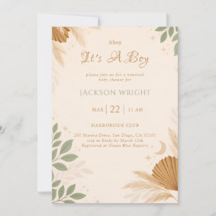 Invitation Boho Marin Pampas Sauge Eucalyptus C'est un garçon