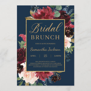 Invitation Boho marine rousse bordeaux brun à fleurs