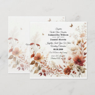 Invitation Boho Marron avec Papillons Fleurs de Mariage