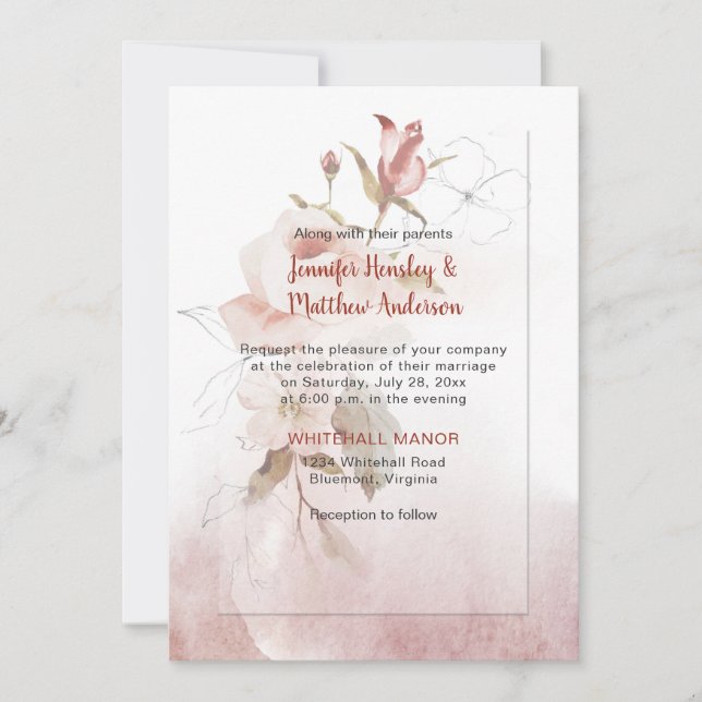 Invitation Boho Marsala Bourgogne Floral Mariage (Devant)