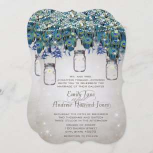 Invitation Boho Mason Jar Navy Turquoise Peacock