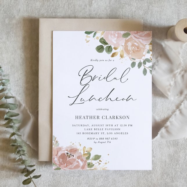 Invitation Boho Mauve Peach Flowers Bridal Luncheon QR Code (Boho Watercolor Mauve Peach Flowers Bridal Luncheon QR Code Invitation)