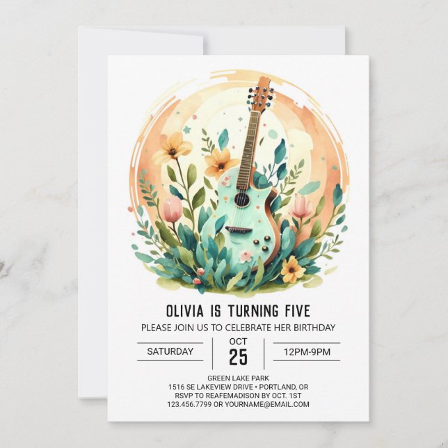 Invitation Boho Melody Guitare Anniversaire (Devant)