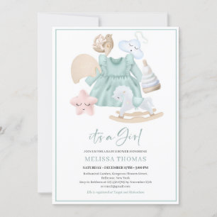 Invitation Boho menthe fille robe jouets en bois arc-en-ciel