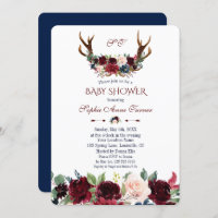 Boho Merlot Marine Blue Floral Antlers Baby shower