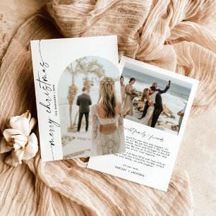 Invitation Boho Merry Christmas Arched Photo Holiday Card