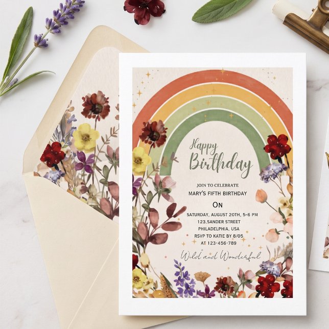 Invitation Boho merveilleux anniversaire fleurs sauvages arc- (Créateur téléchargé)
