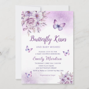 Invitation Boho mignon papillon floral mauve Baby shower fill