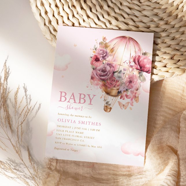 Invitation Boho mignon rose floral Baby shower fille (Créateur téléchargé)
