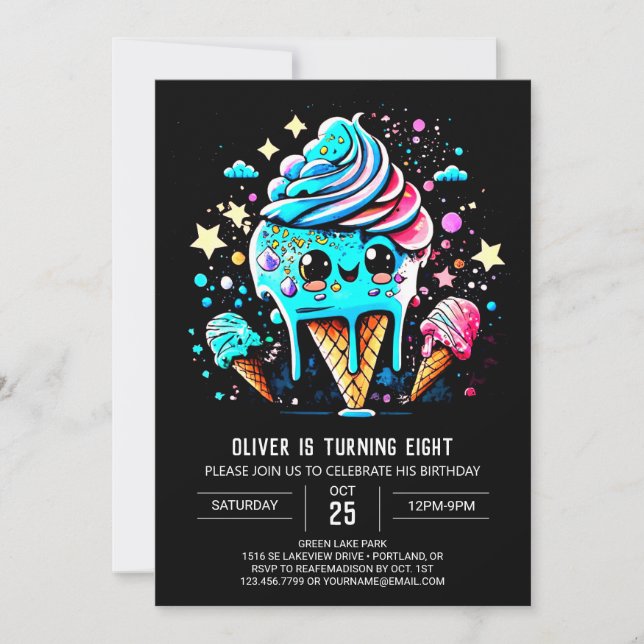Invitation Boho mignonne arroser Boy Ice Cream Anniversaire (Devant)