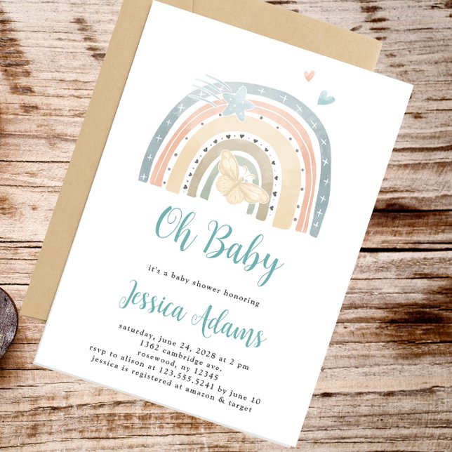 Invitation Boho minimal arc-en-ciel Oh Baby shower bébé (Créateur téléchargé)