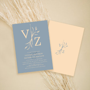 Invitation Boho Minimal Dusty Blue Leaf Mariage