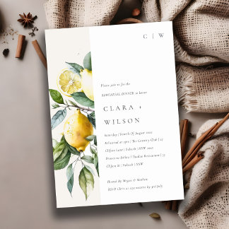 Invitation Boho Minimal Jaune Lemon Jardin Dîner de répétitio