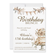 Boho minimalist birthday invitation, brunch invite