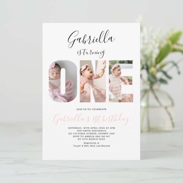 Invitation Boho Minimalist One Photo 1st Birthday (Debout devant)