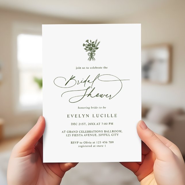 Invitation Boho Minimalist Script Olive Green Bridal Shower (Créateur téléchargé)