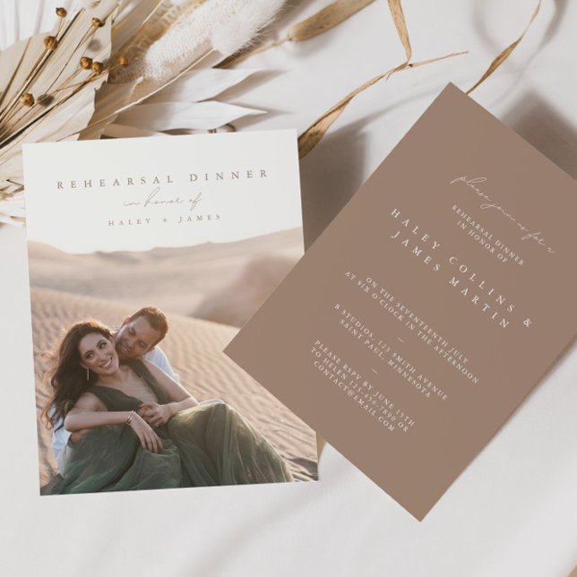 Invitation Boho Minimalist Script Photo Rehearal Dîner (Créateur téléchargé)
