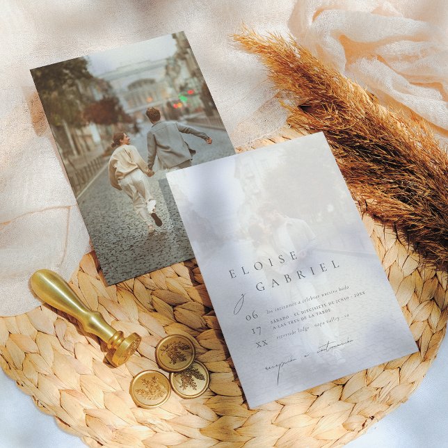 Invitation Boho Minimalista 2 Fotos Invitación de Boda (Créateur téléchargé)