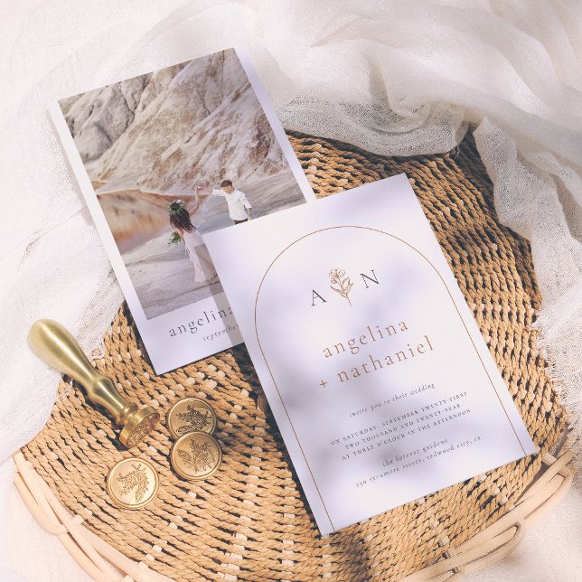 Invitation Boho Minimaliste Arche en Terre Cuite & Mariage Ph (Créateur téléchargé)