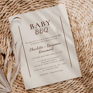 Invitation Boho minimaliste Beige Baby Baby shower barbecue