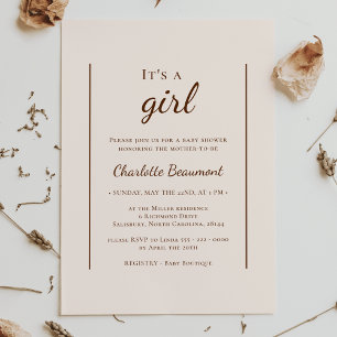 Invitation Boho minimaliste Beige C'est une douche fille