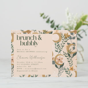 Invitation Boho minimaliste Blush Floral Moon Brunch Bubbly