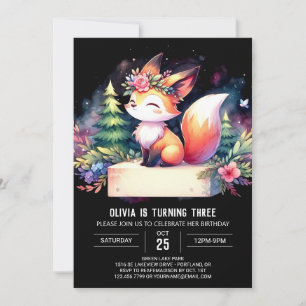 Invitation Boho Minimaliste Fox Anniversaire numérique