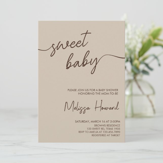 Invitation Boho Minimaliste Genre Neutre Baby shower Brown (Debout devant)
