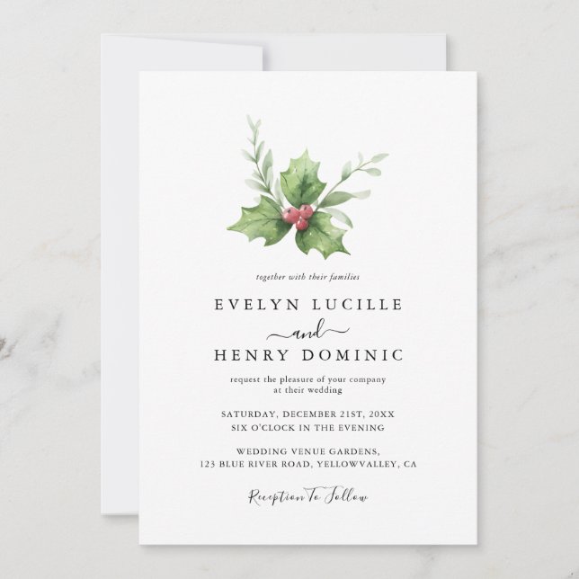 Invitation Boho minimaliste hiver verdure Mariage de Noël (Devant)